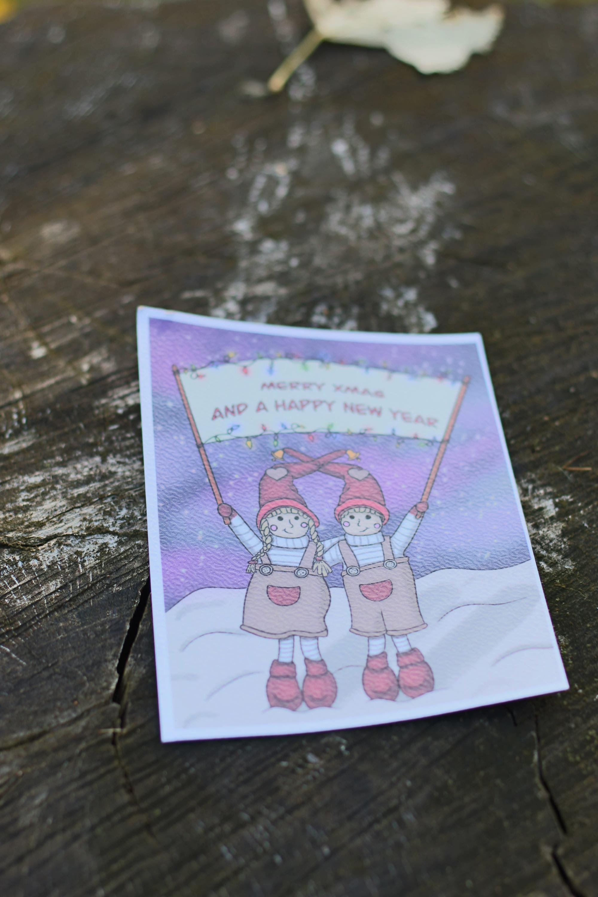 Christmas / new year postcard gnomes
