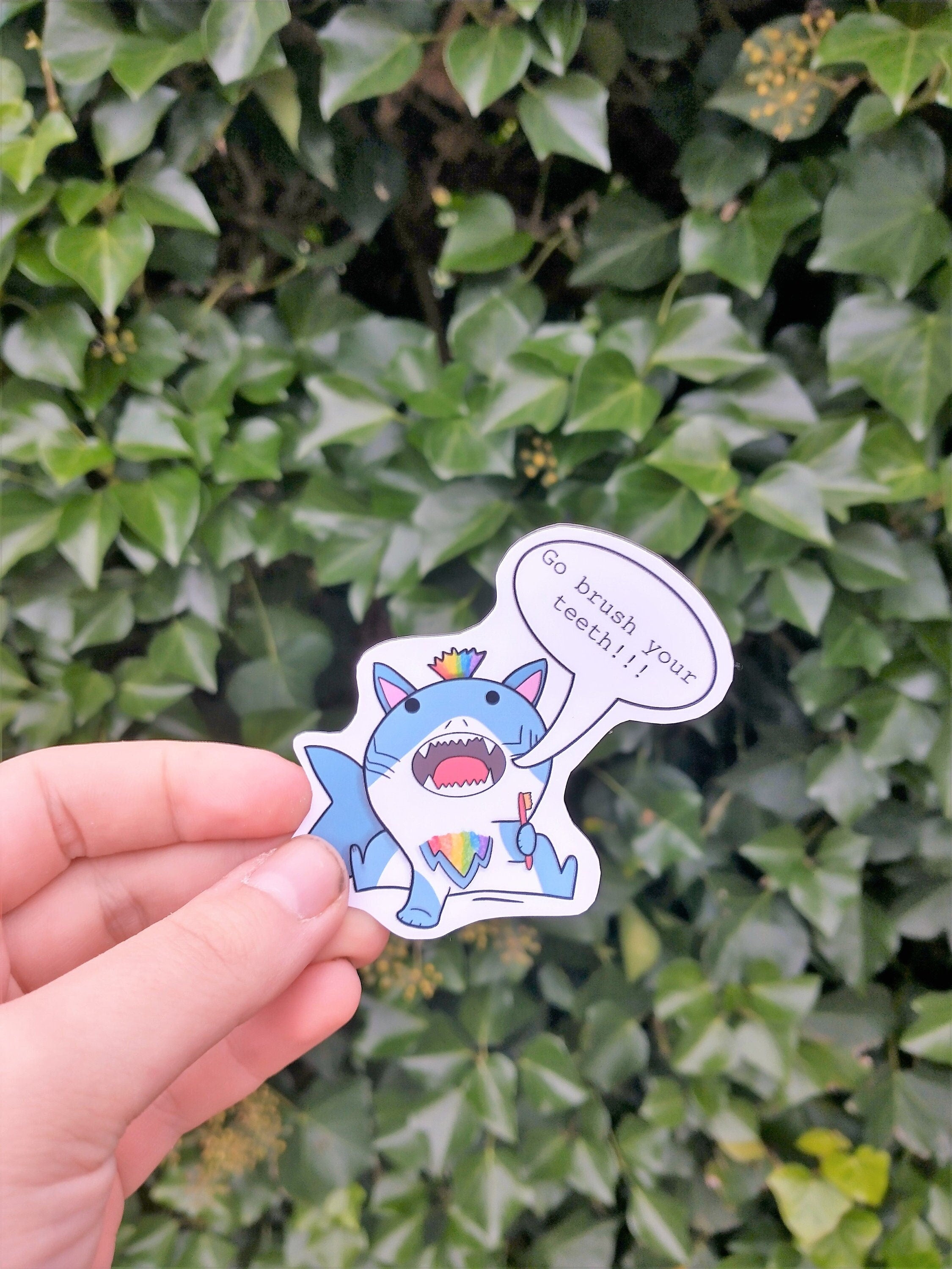 Selfcare vinyl sticker tidy up beaver, clean dishes otter and brush teeth shark