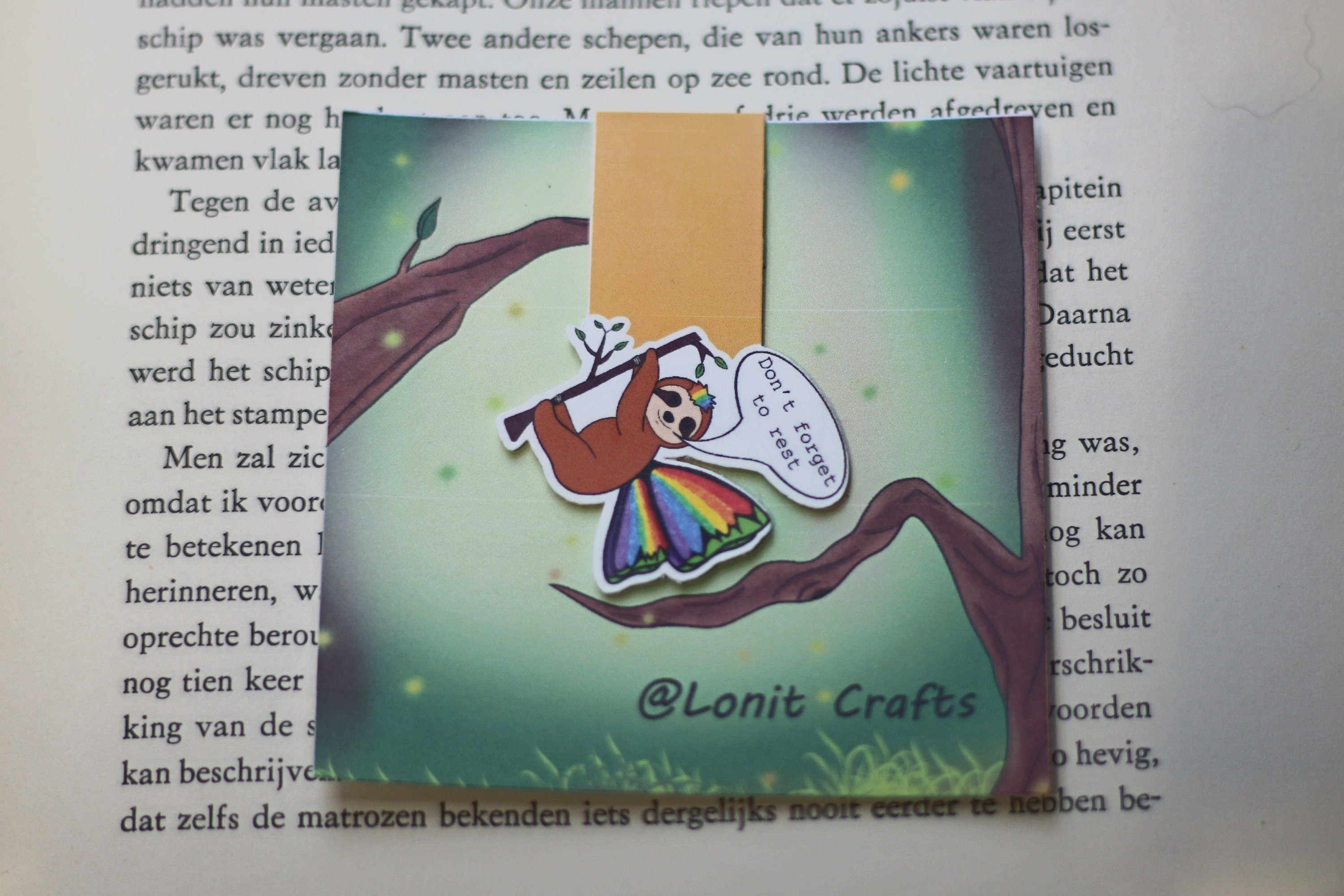 Rainbow fox and fantasy sloth magnetic bookmark