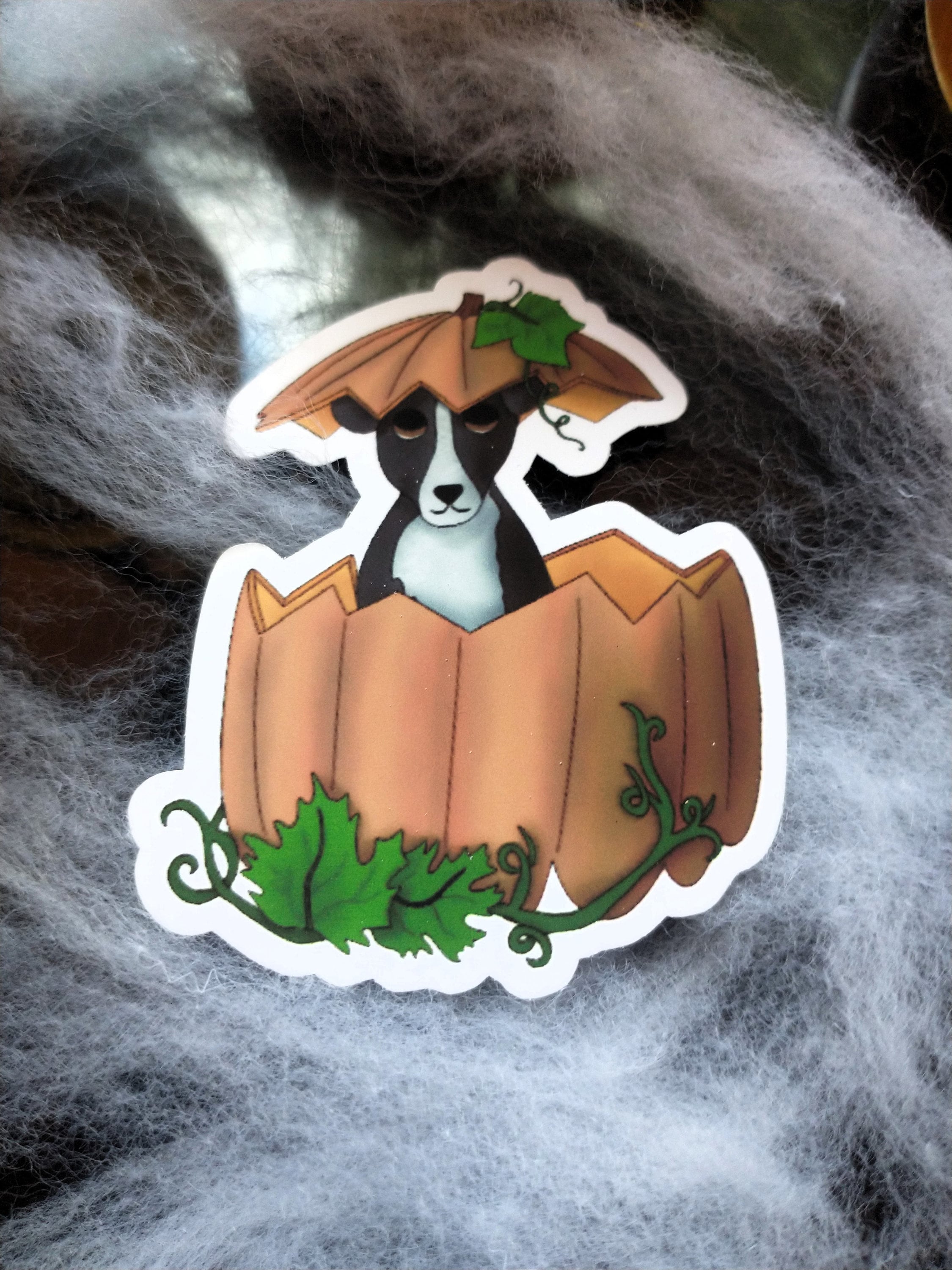 Halloween pumpkin dog vinyl sticker