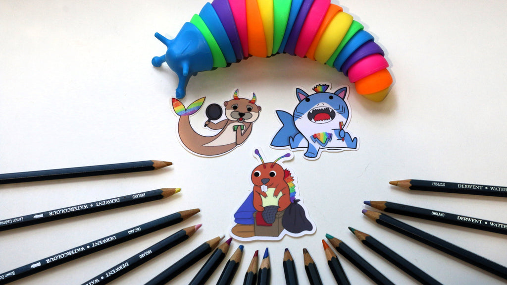 Fantasy rainbow beaver, otter and shark