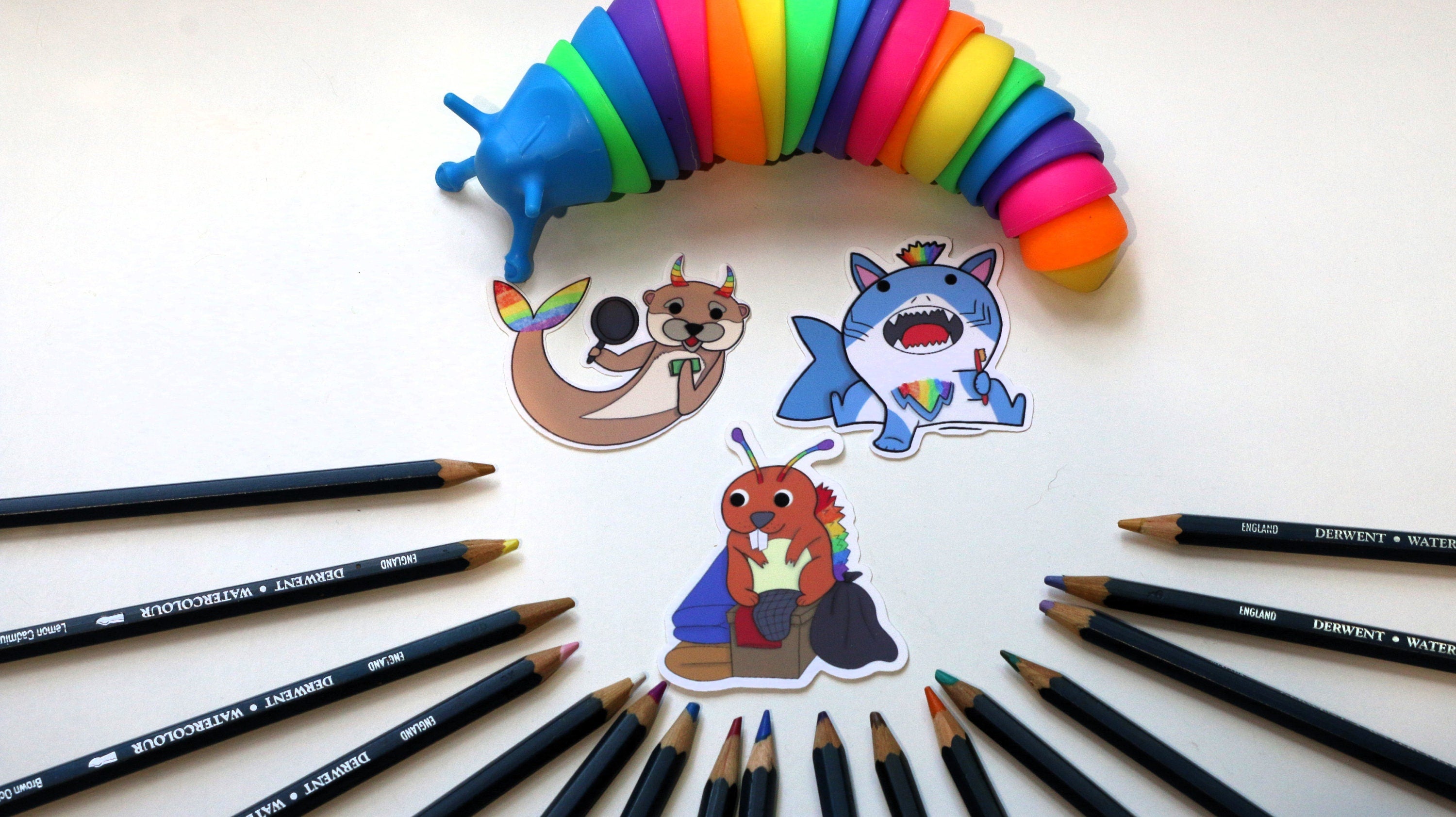 Fantasy rainbow beaver, otter and shark