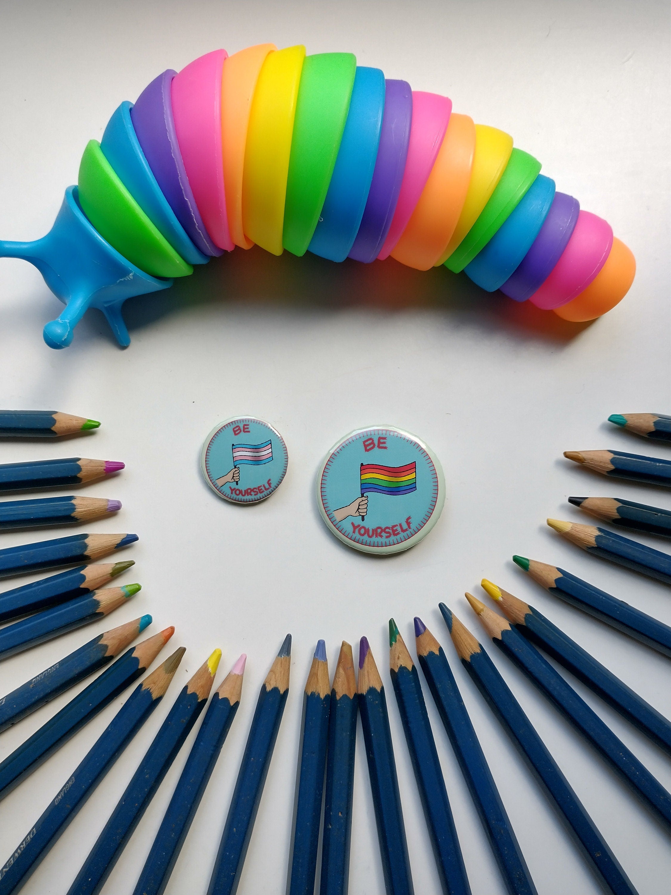 be yourself pride flag/trans flag badge/pin
