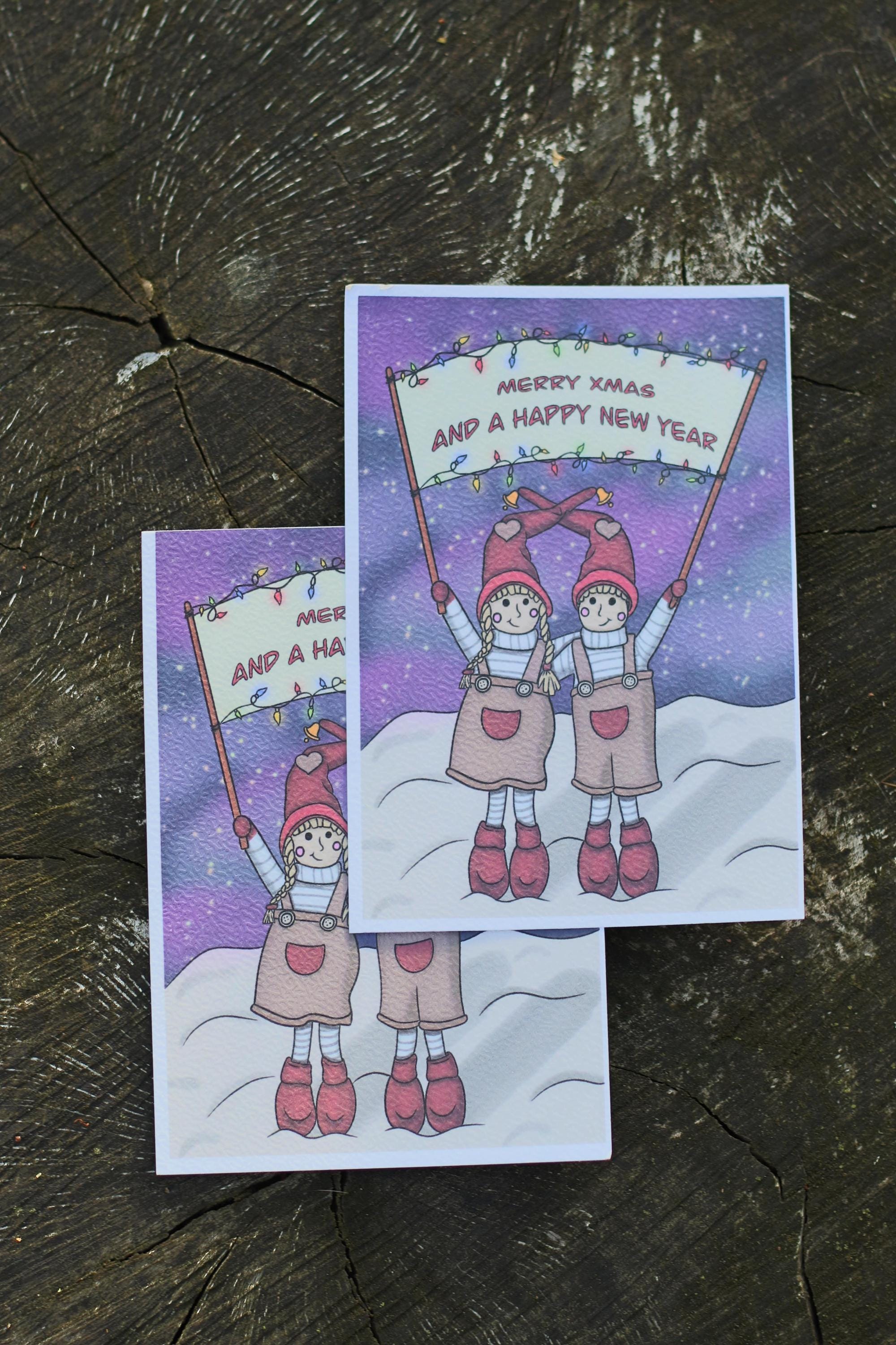 Christmas / new year postcard gnomes