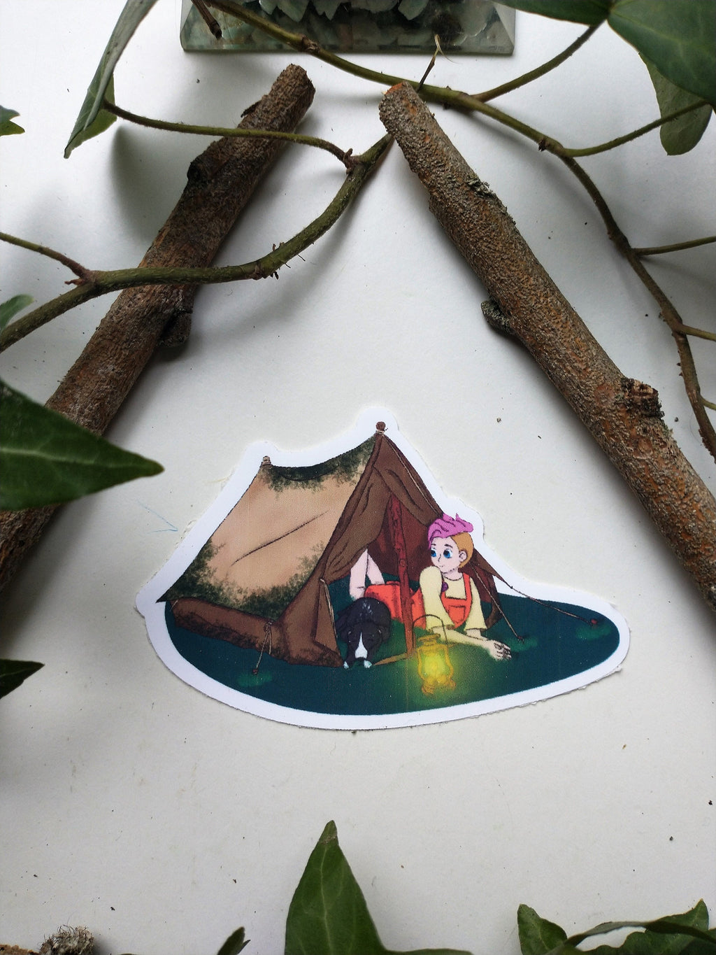 Camping dog vinyl sticker