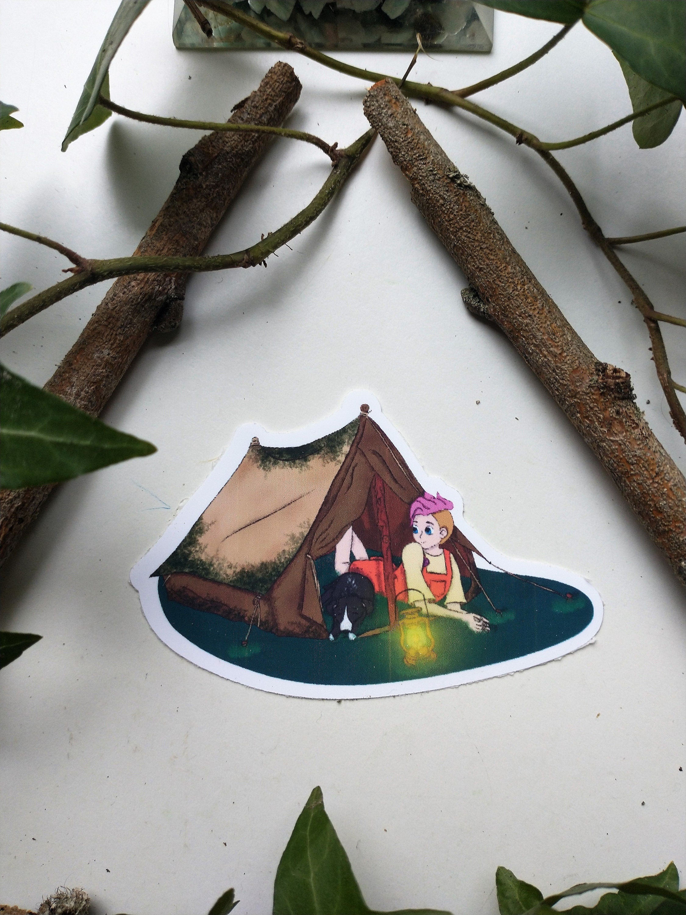 Camping dog vinyl sticker