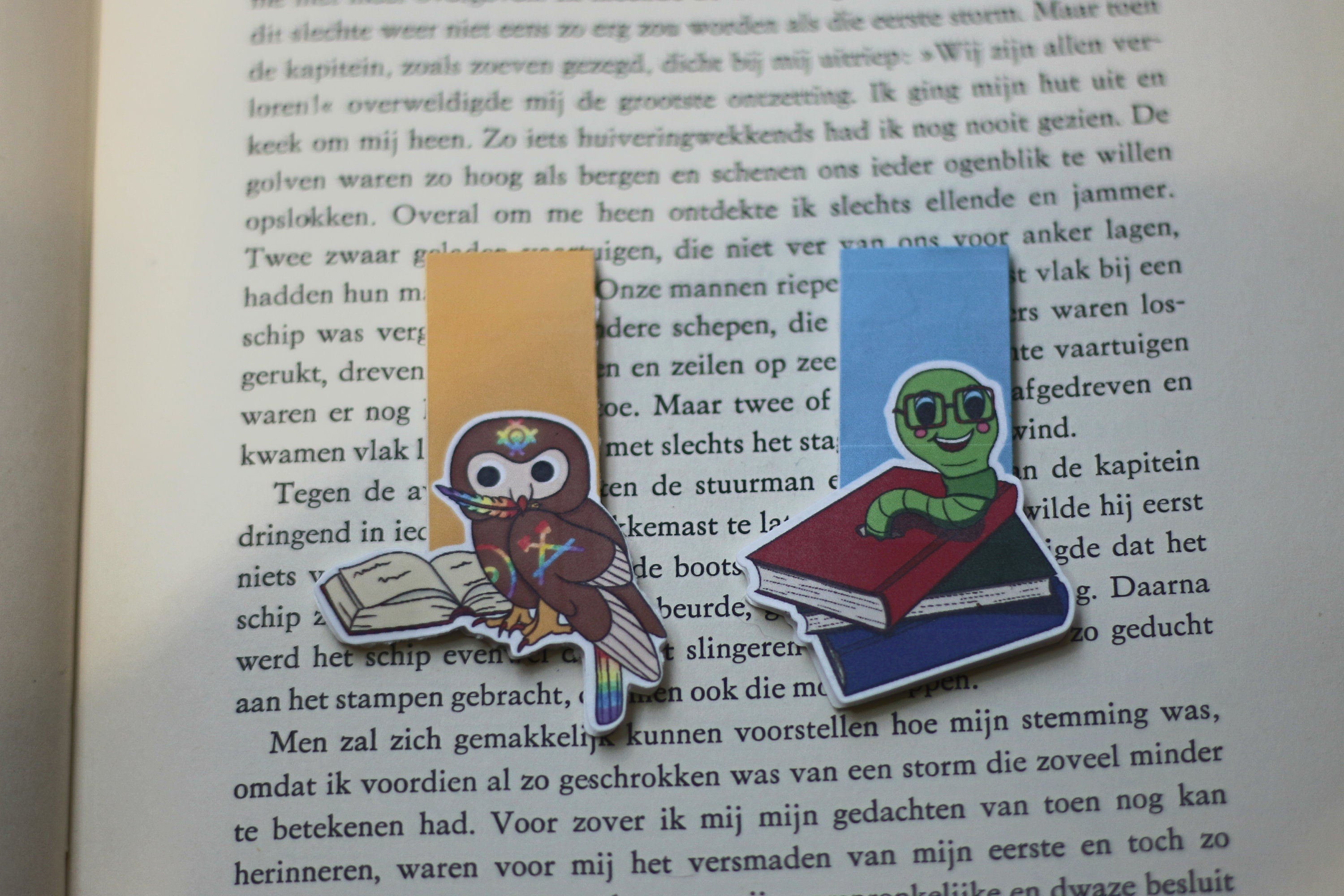 Bookworm and book owl magnetic bookmark