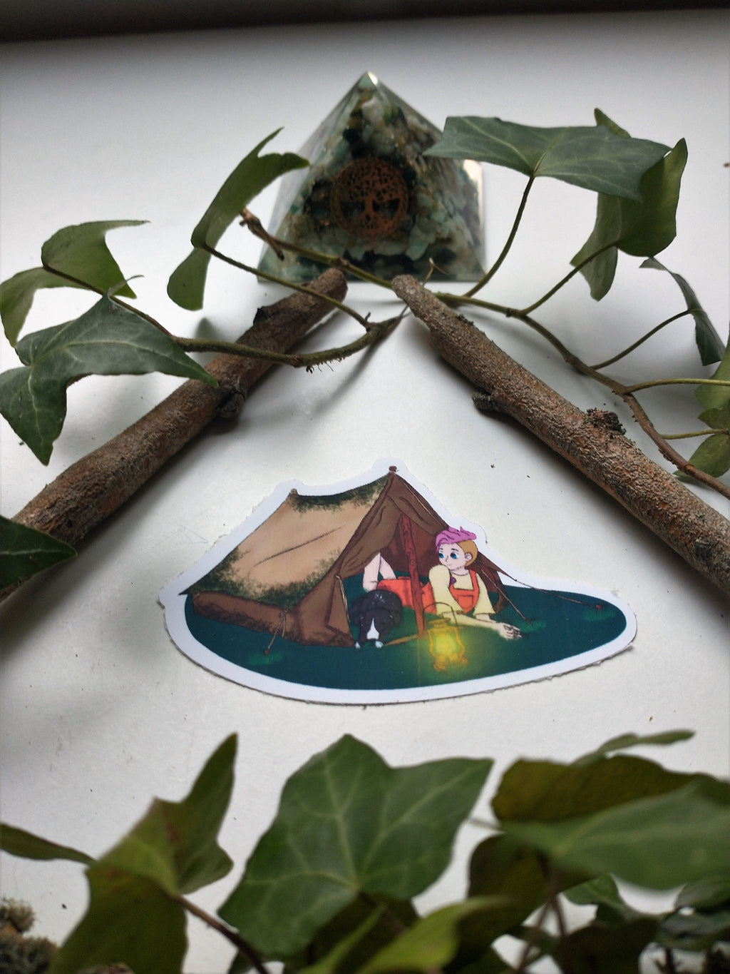 Camping dog vinyl sticker