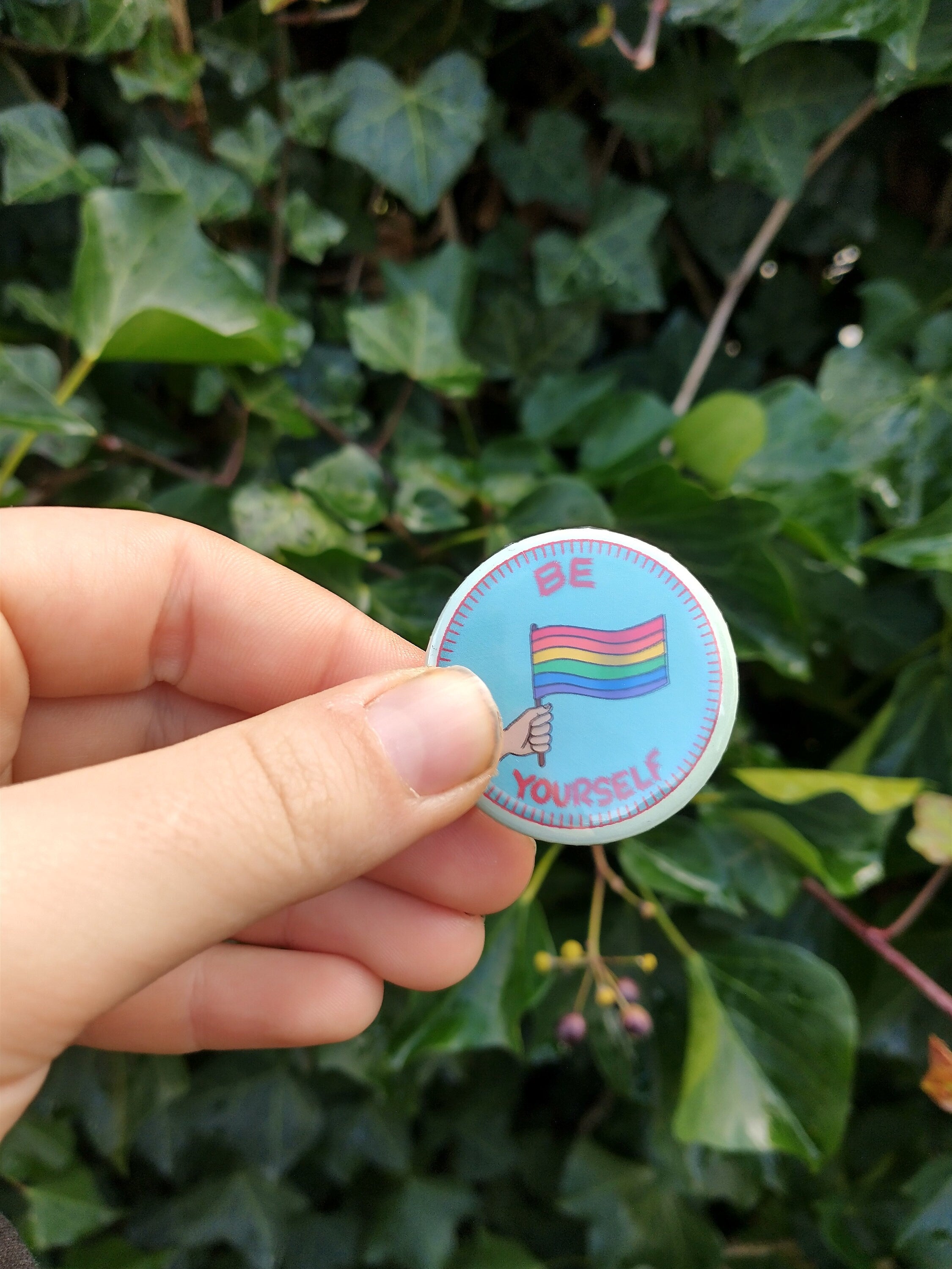 be yourself pride flag/trans flag badge/pin
