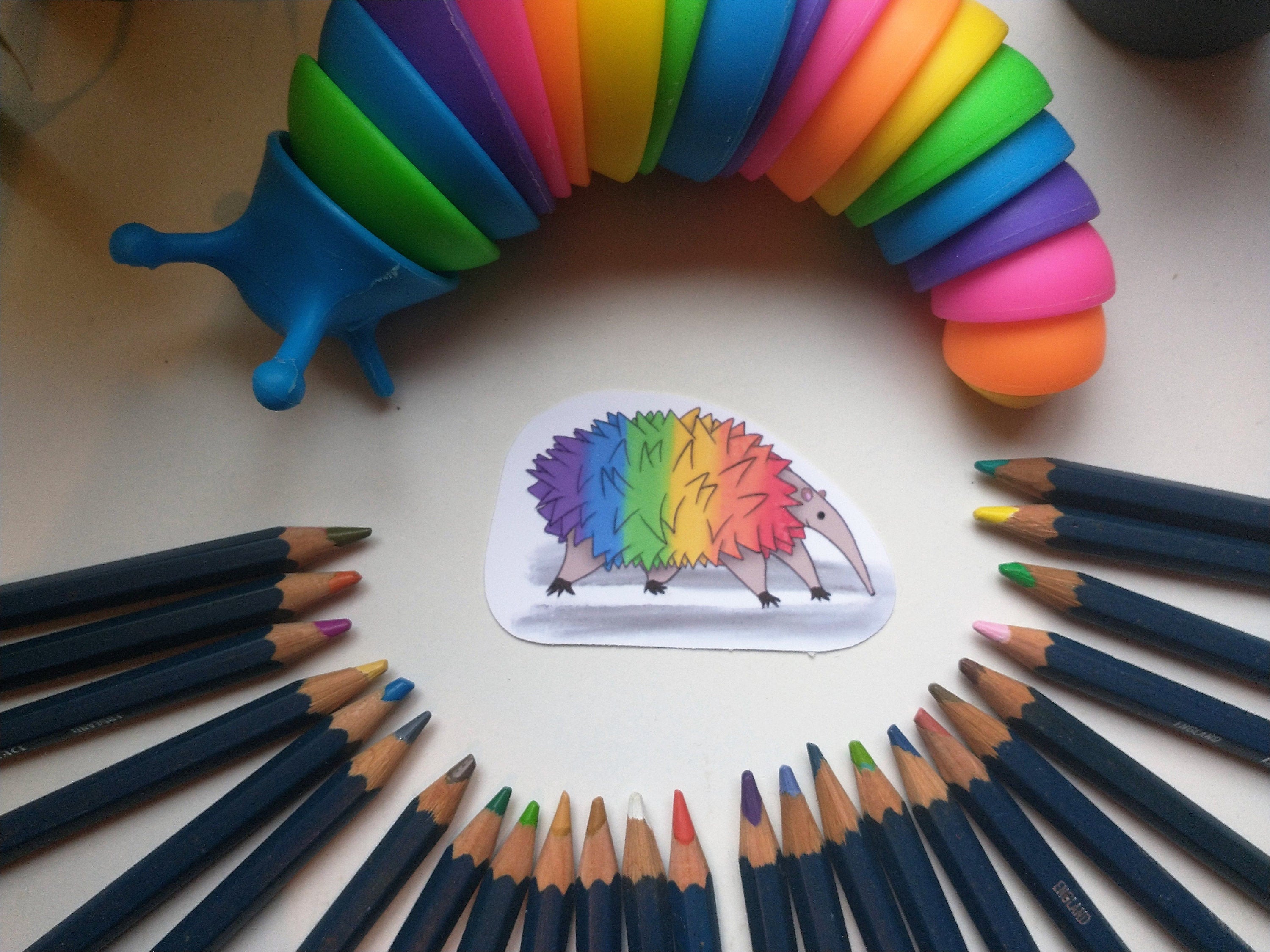 Fantasy rainbow ant eater, owl and bear