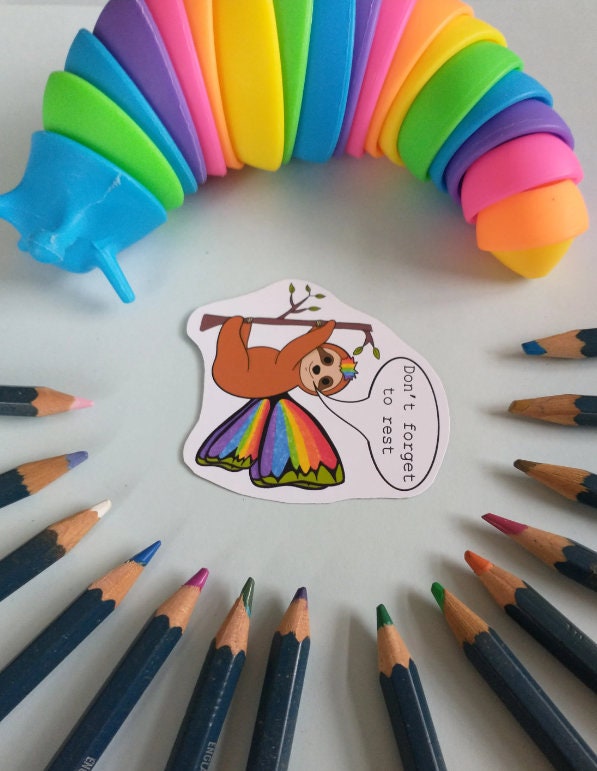 Selfcare vinyl sticker eat your fruit fly, medication dog and rest sloth