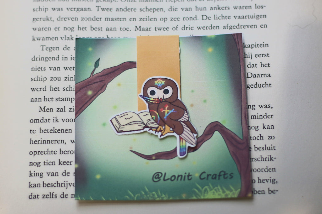 Bookworm and book owl magnetic bookmark