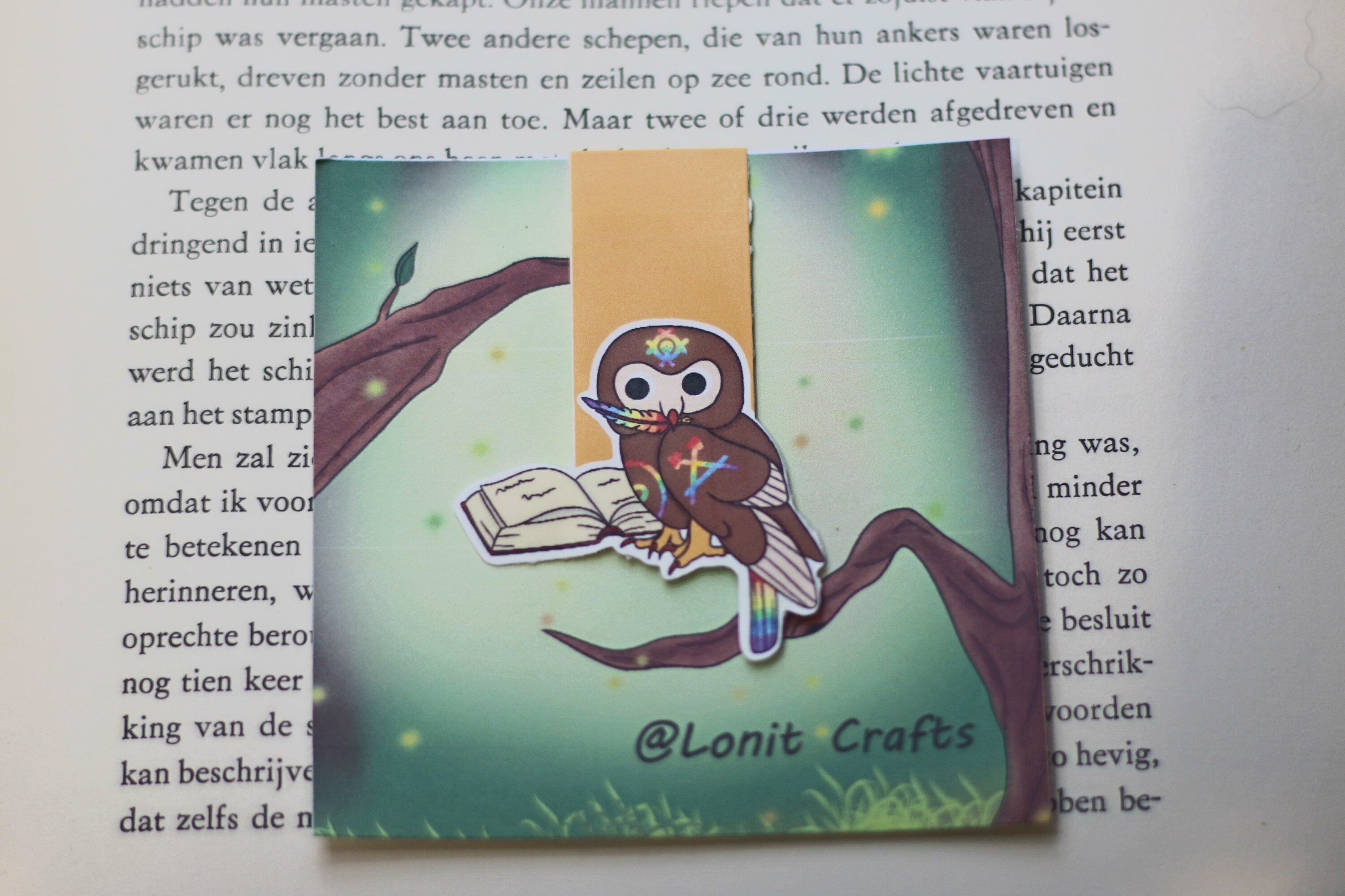 Bookworm and book owl magnetic bookmark
