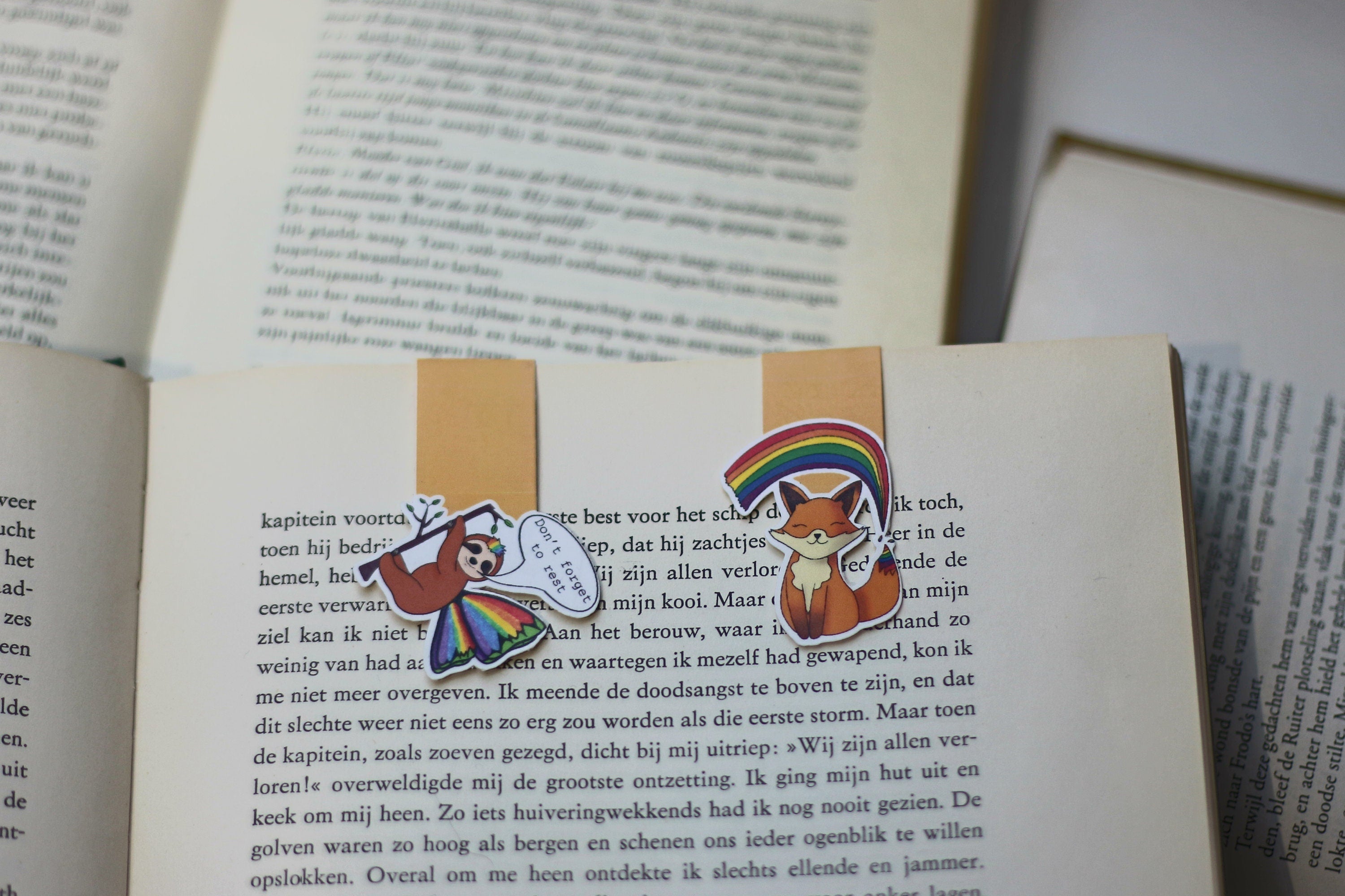 Rainbow fox and fantasy sloth magnetic bookmark