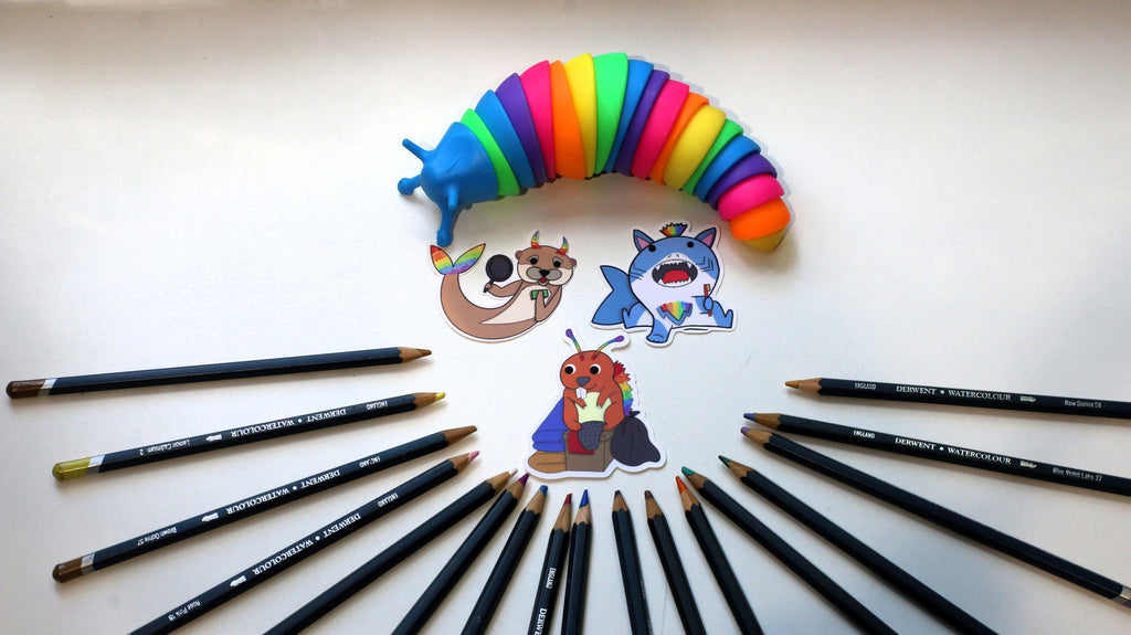 Fantasy rainbow beaver, shark and otter