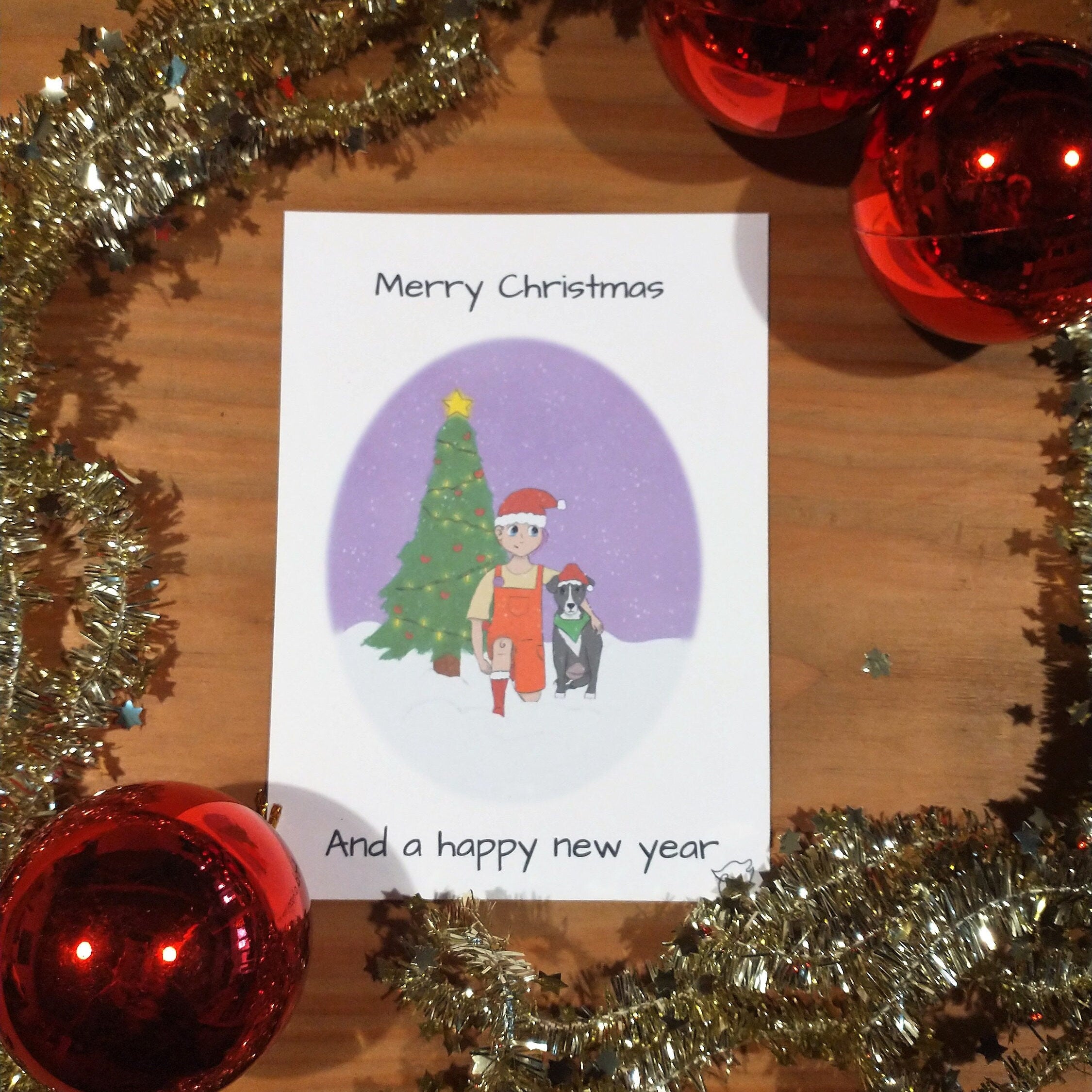 Christmas / new year postcard dog and person