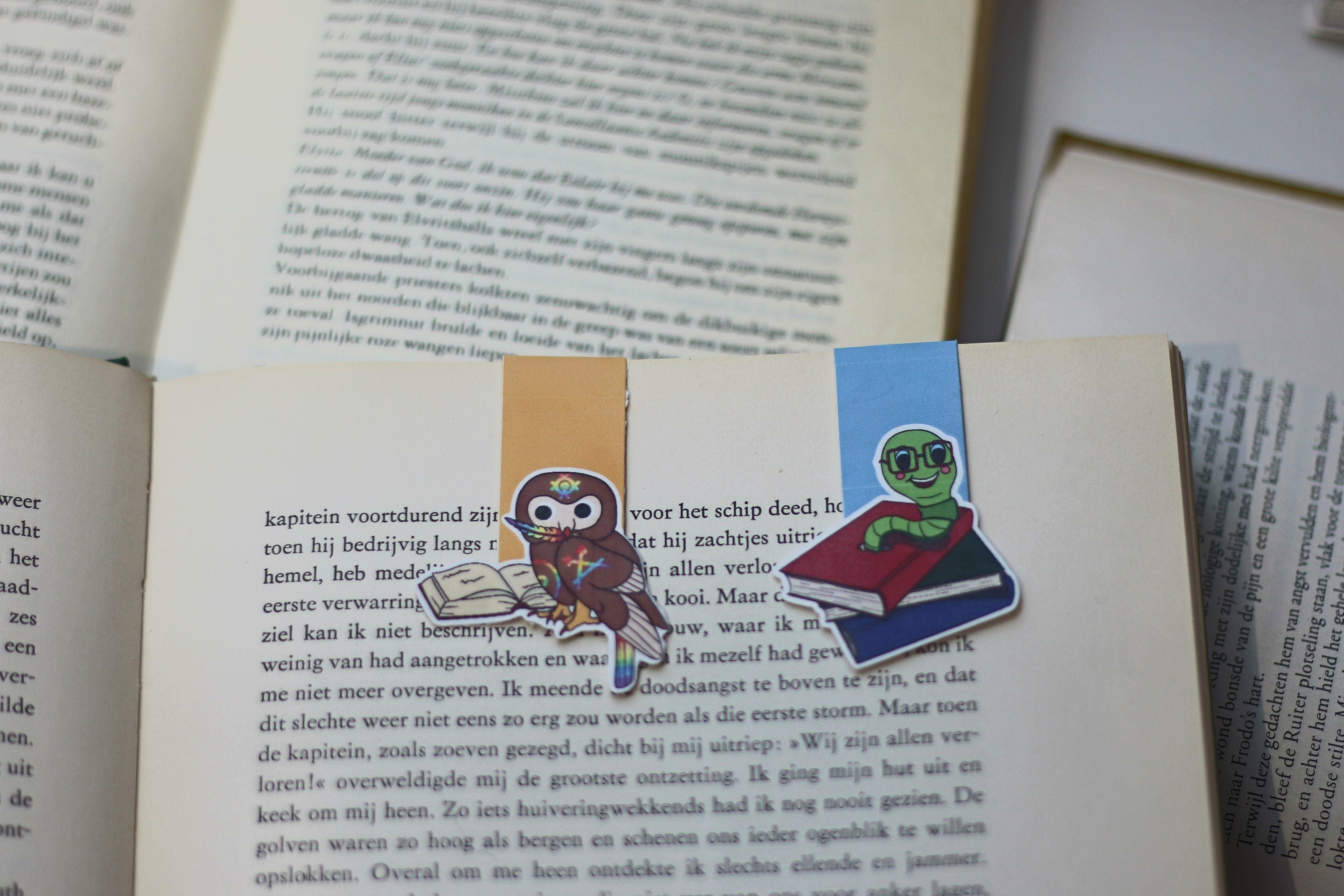 Bookworm and book owl magnetic bookmark