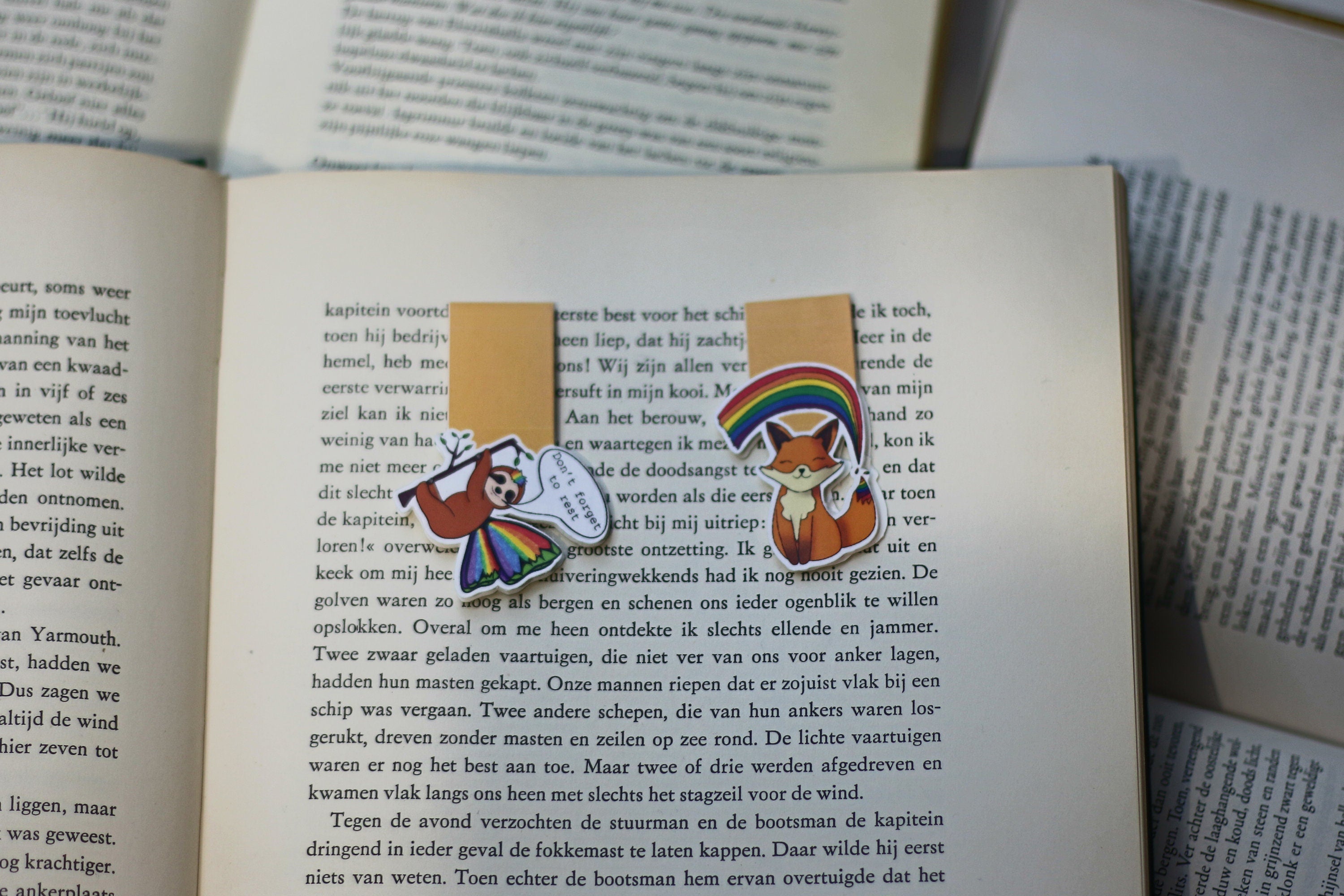 Rainbow fox and fantasy sloth magnetic bookmark