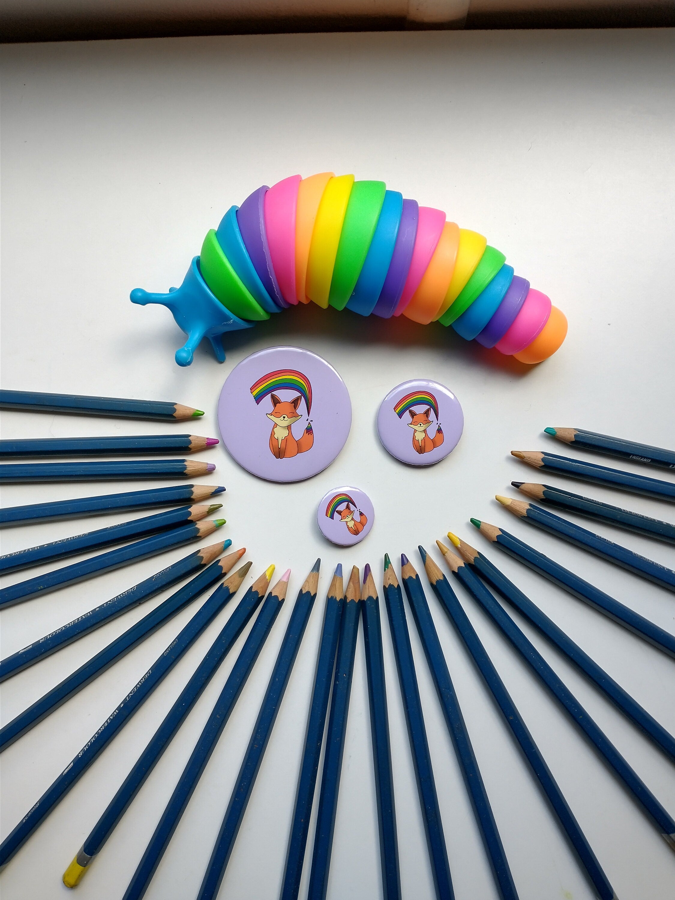 Rainbow fox badge/pin