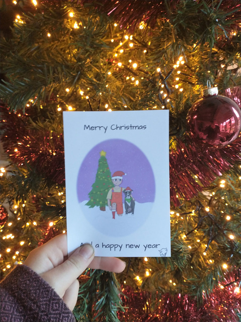 Christmas / new year postcard dog and person