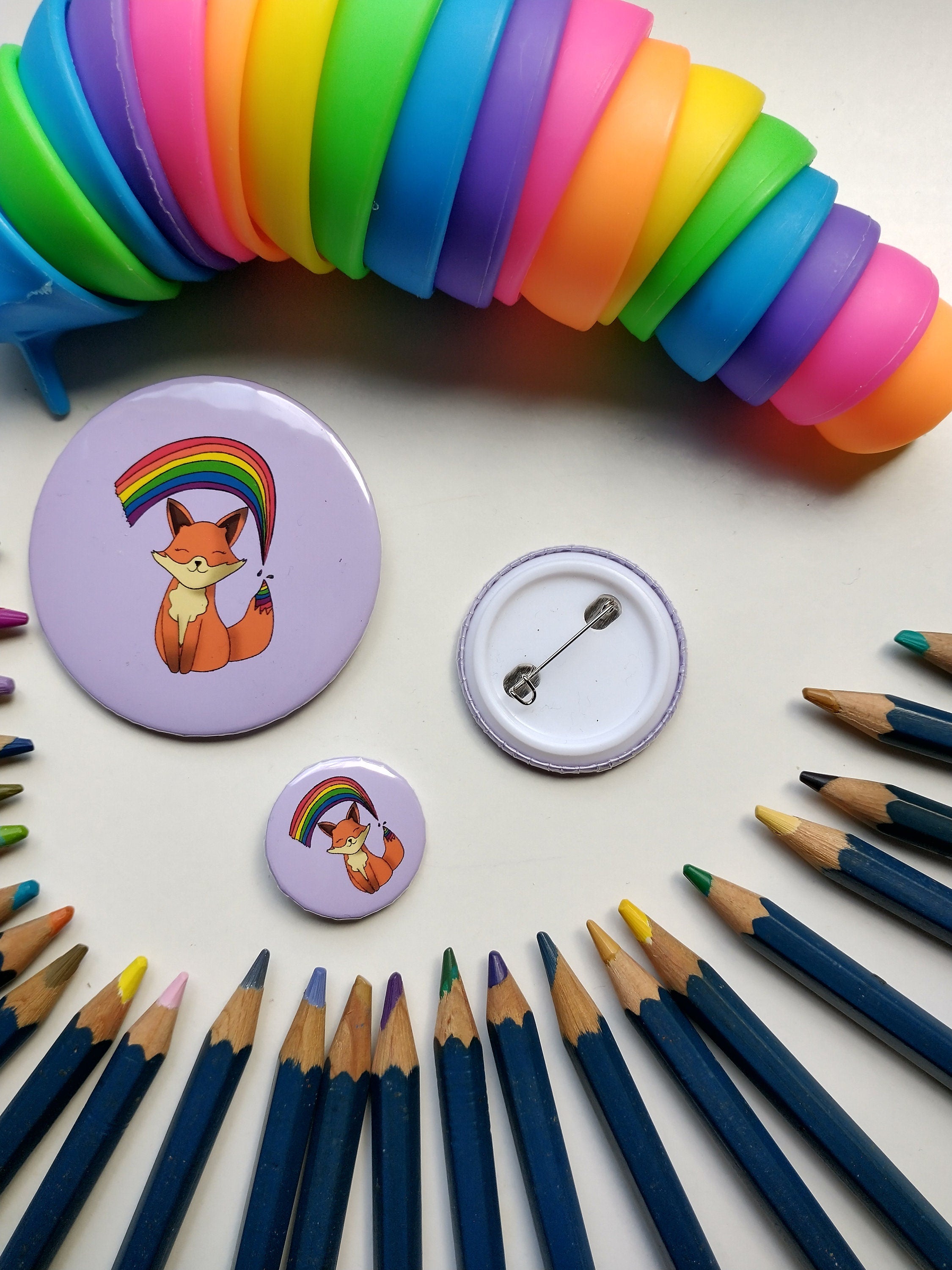 Rainbow fox badge/pin