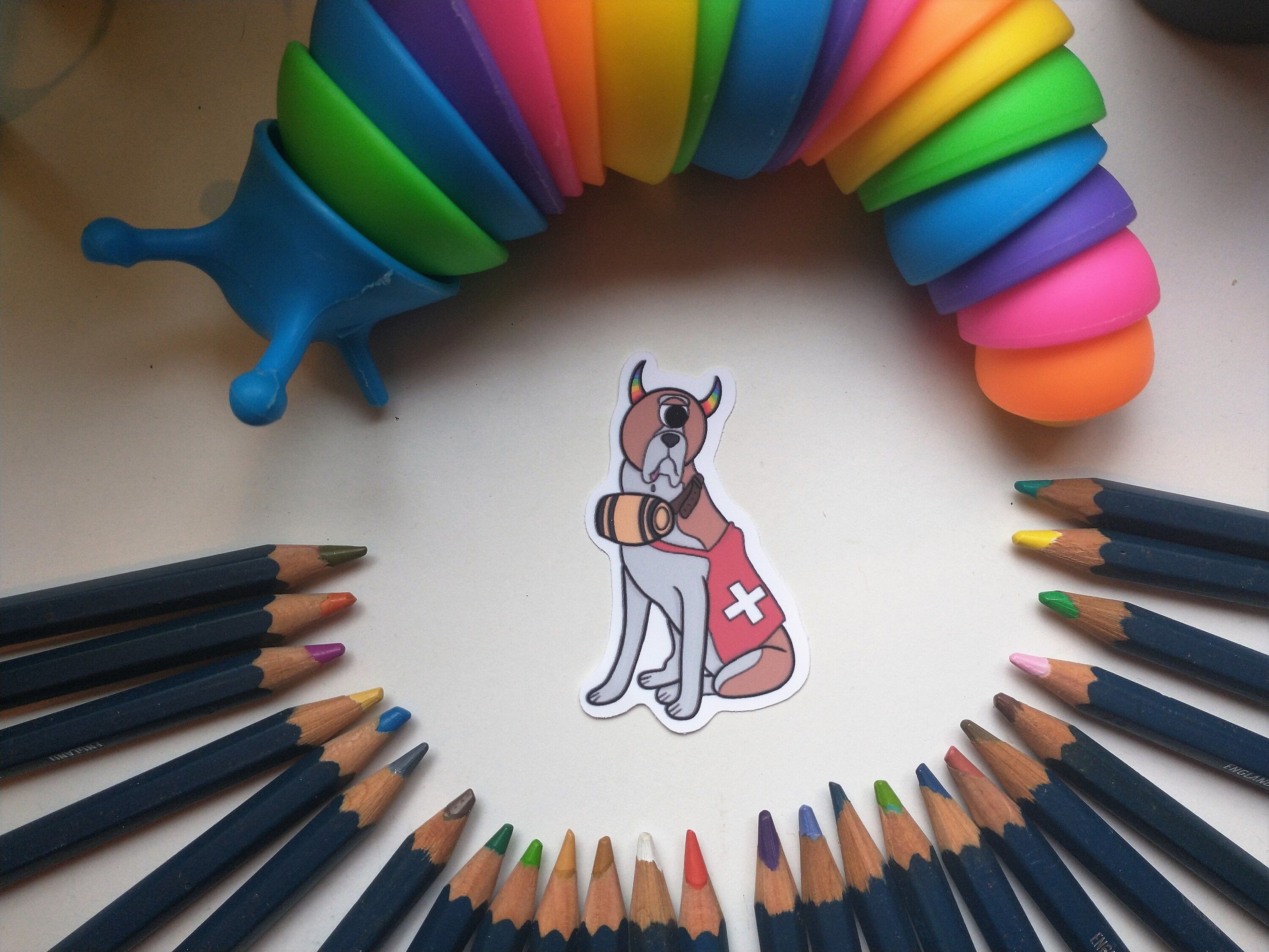 Fantasy rainbow fruit fly, dog and sloth