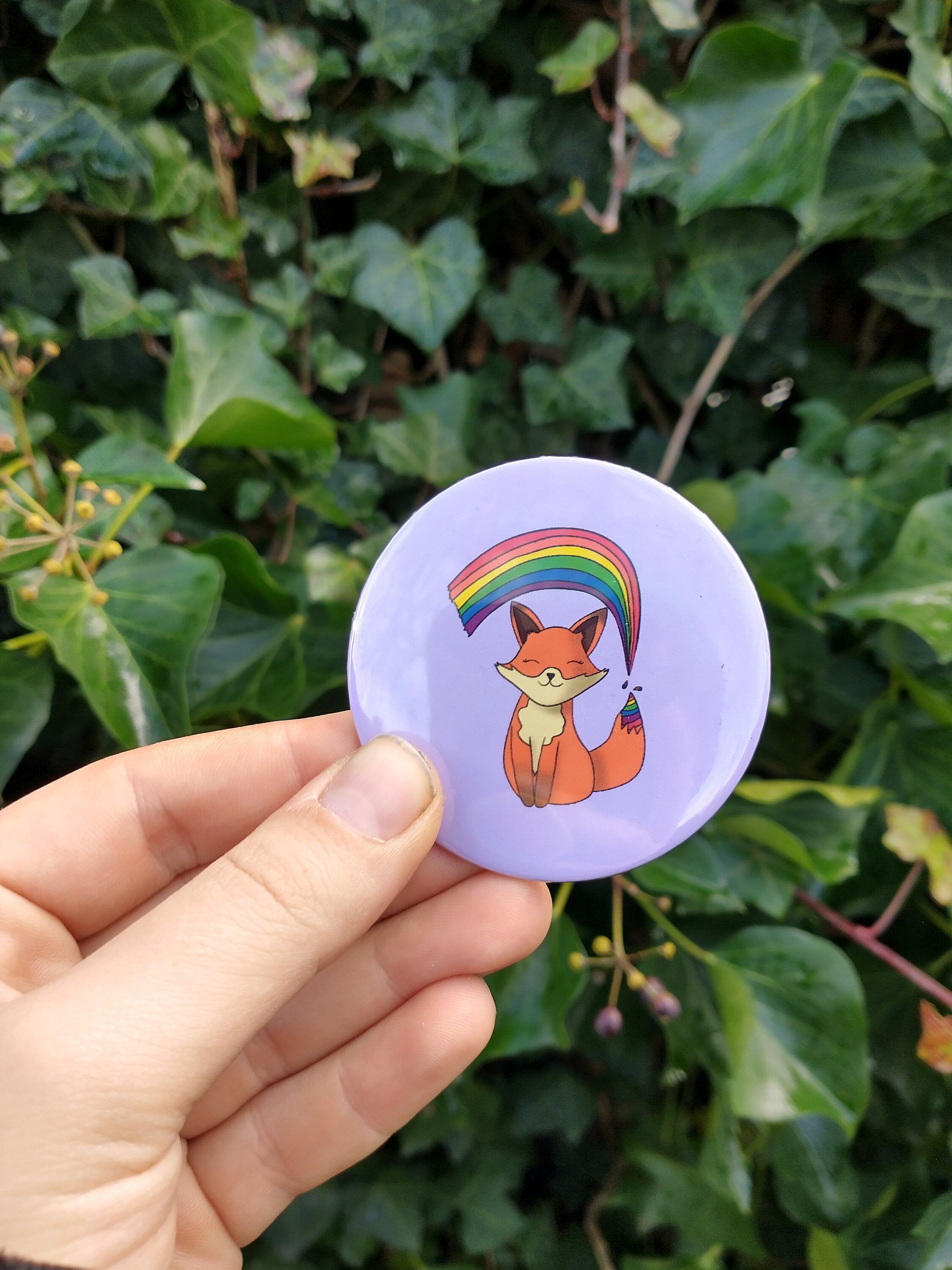 Rainbow fox badge/pin