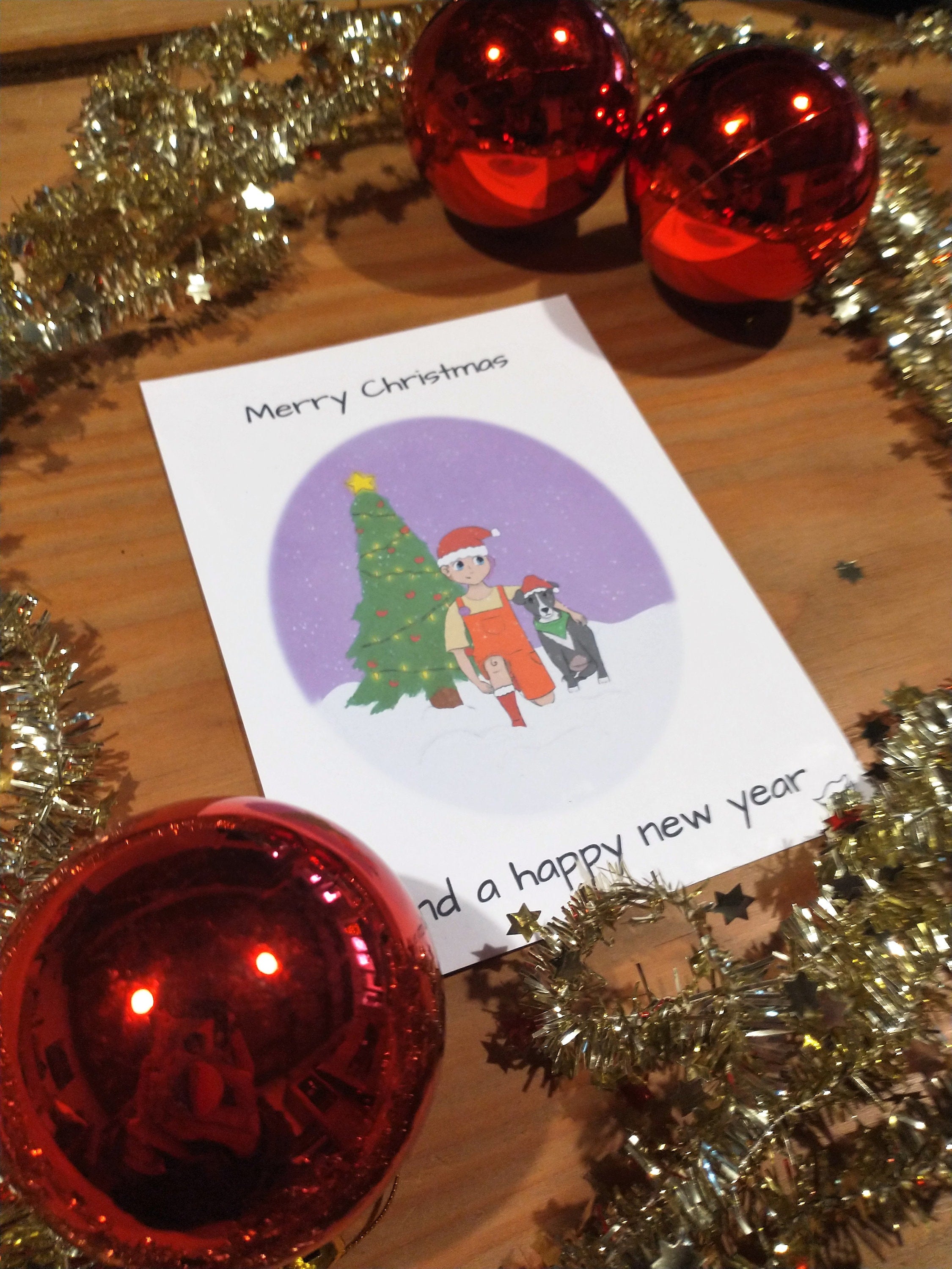 Christmas / new year postcard dog and person