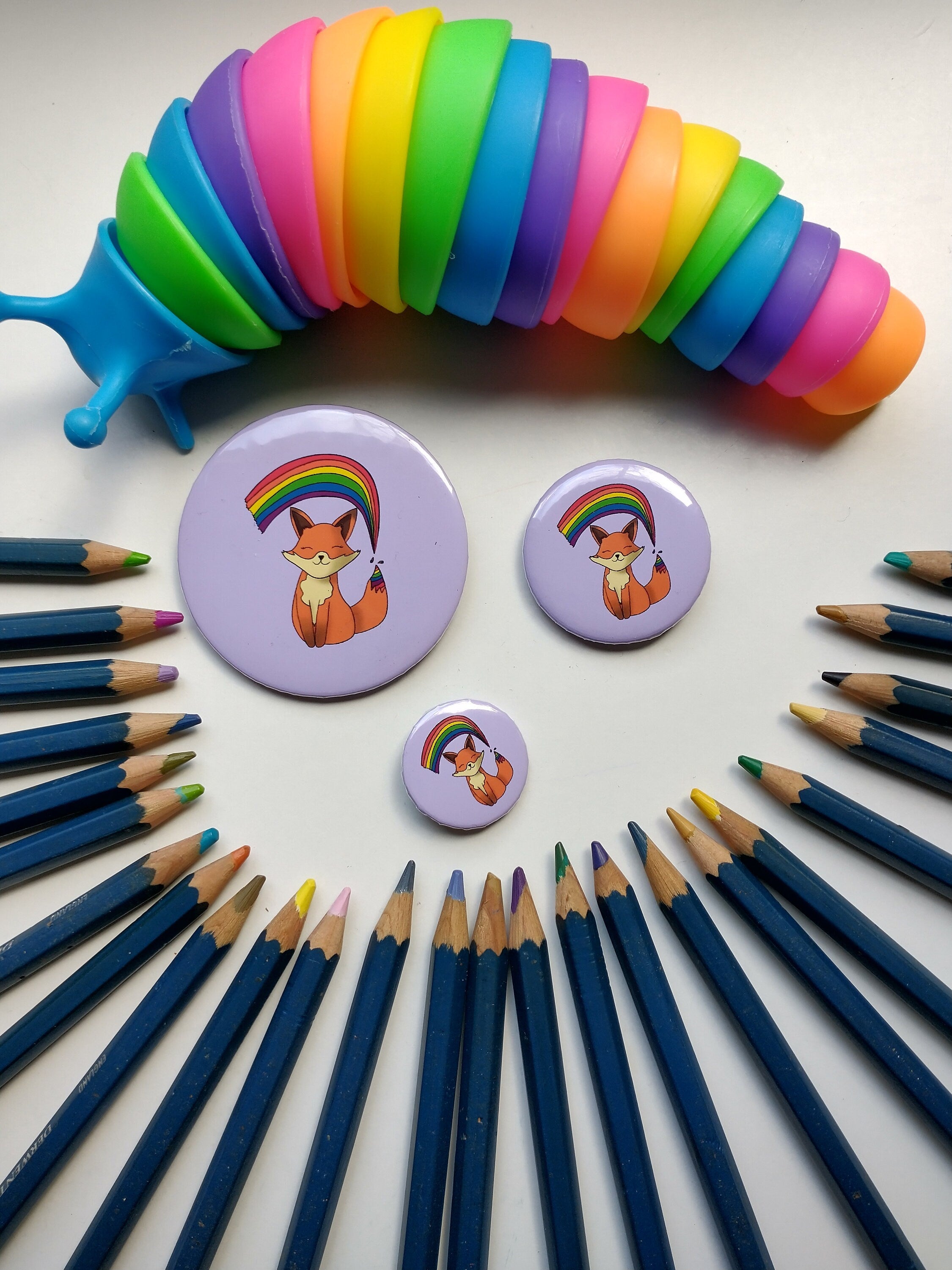 Rainbow fox badge/pin