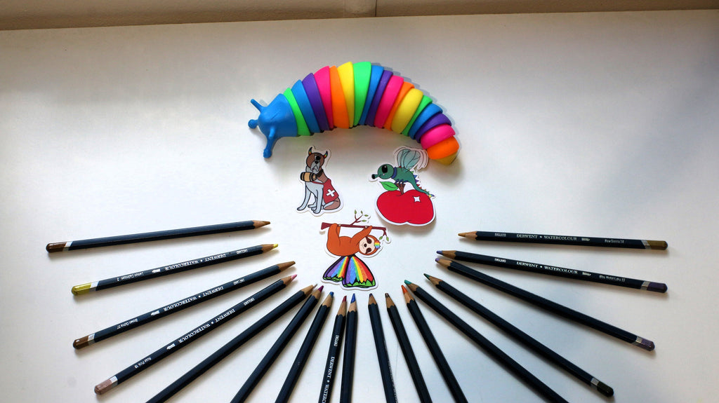 Fantasy rainbow fruit fly, dog and sloth