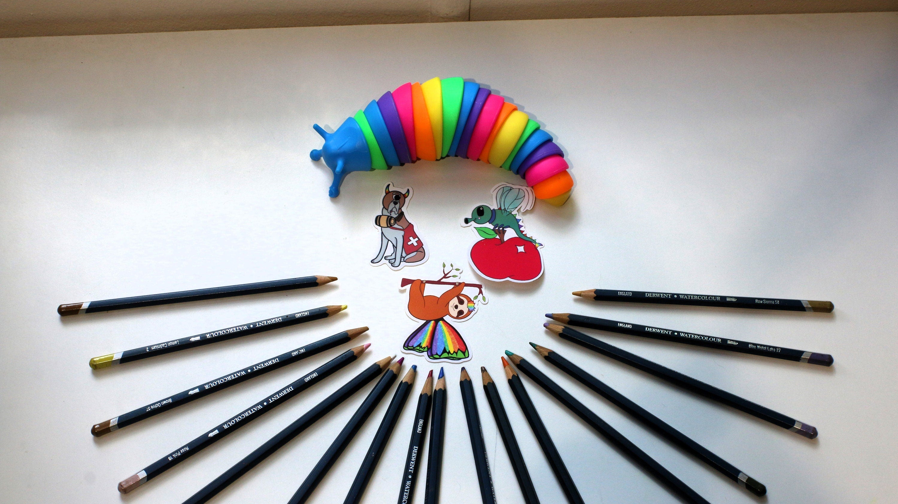 Fantasy rainbow fruit fly, dog and sloth