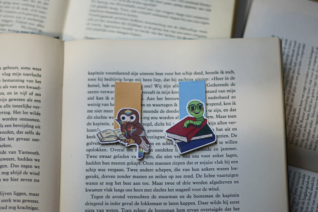 Bookworm and book owl magnetic bookmark