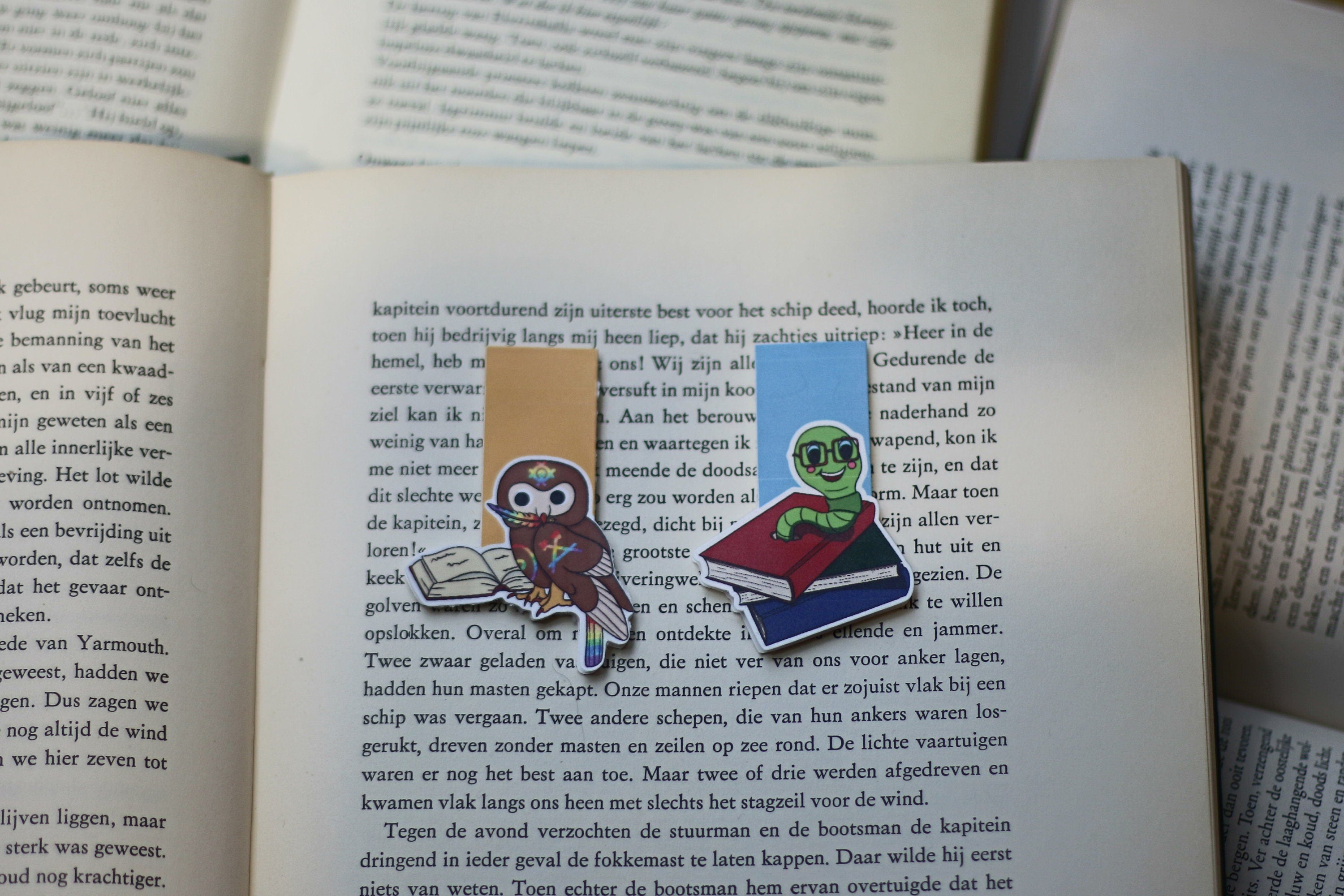 Bookworm and book owl magnetic bookmark