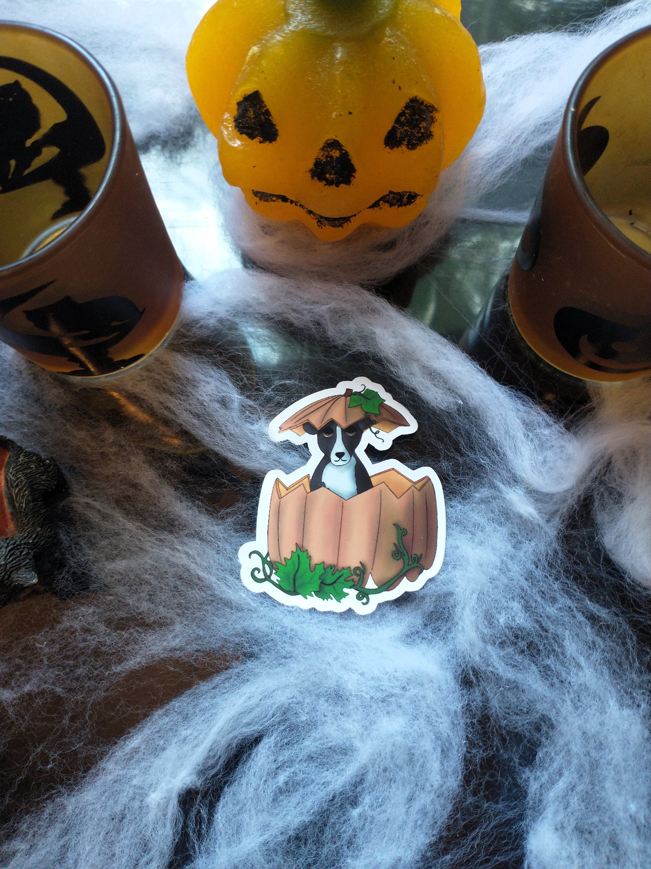 Halloween pumpkin dog vinyl sticker