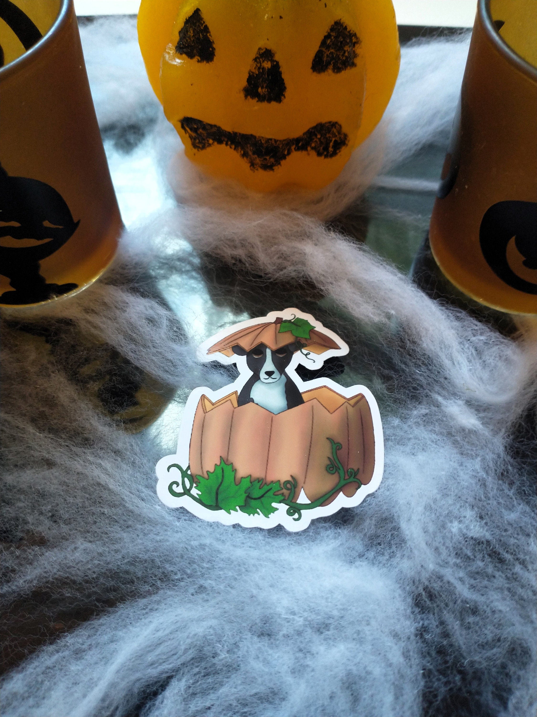Halloween pumpkin dog vinyl sticker