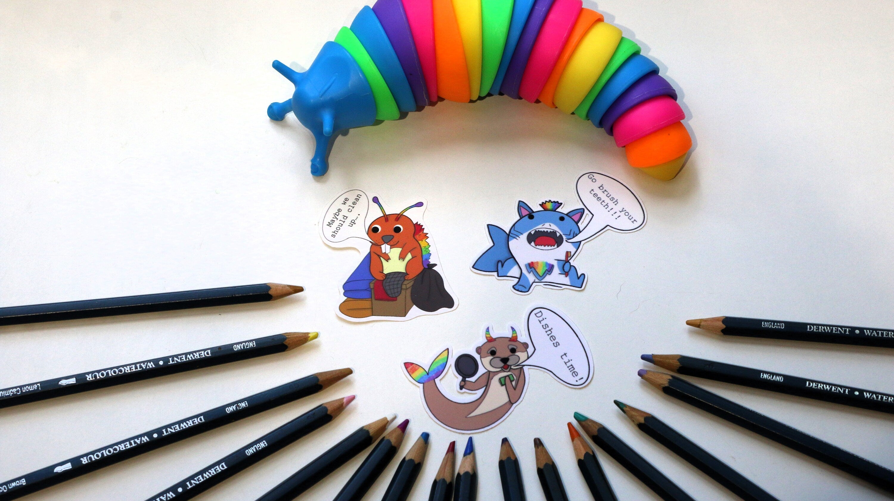 Selfcare magnet clean up beaver, brush your teeth shark and do dishes otter