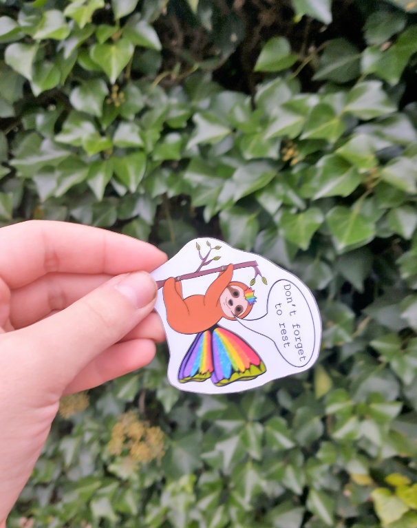 Selfcare vinyl sticker eat your fruit fly, medication dog and rest sloth