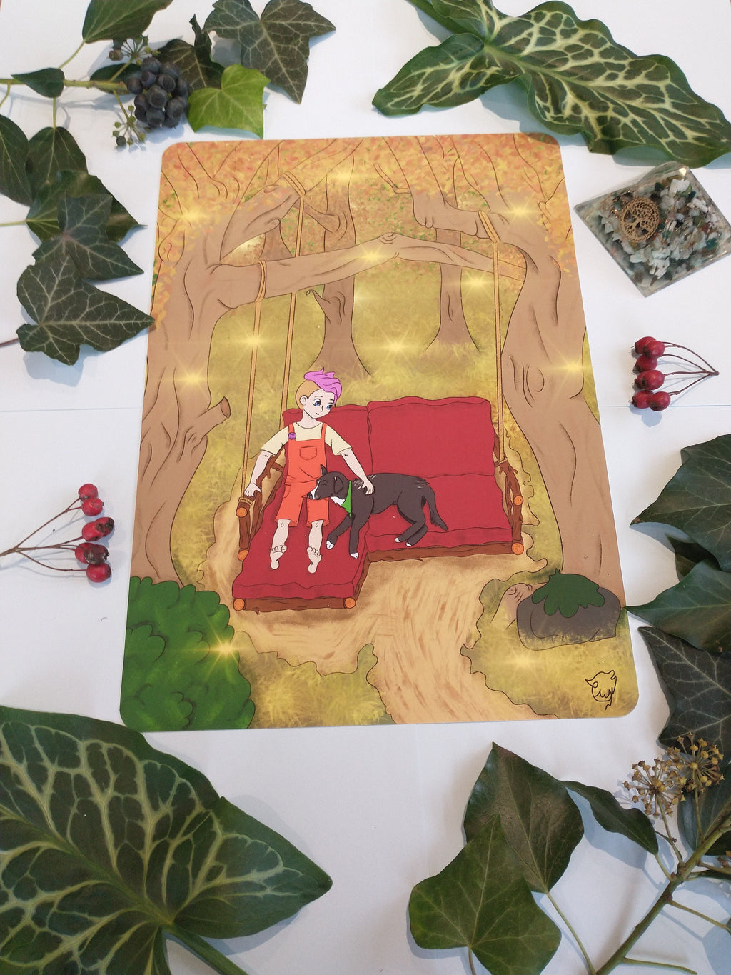 Art print dog sofa forest