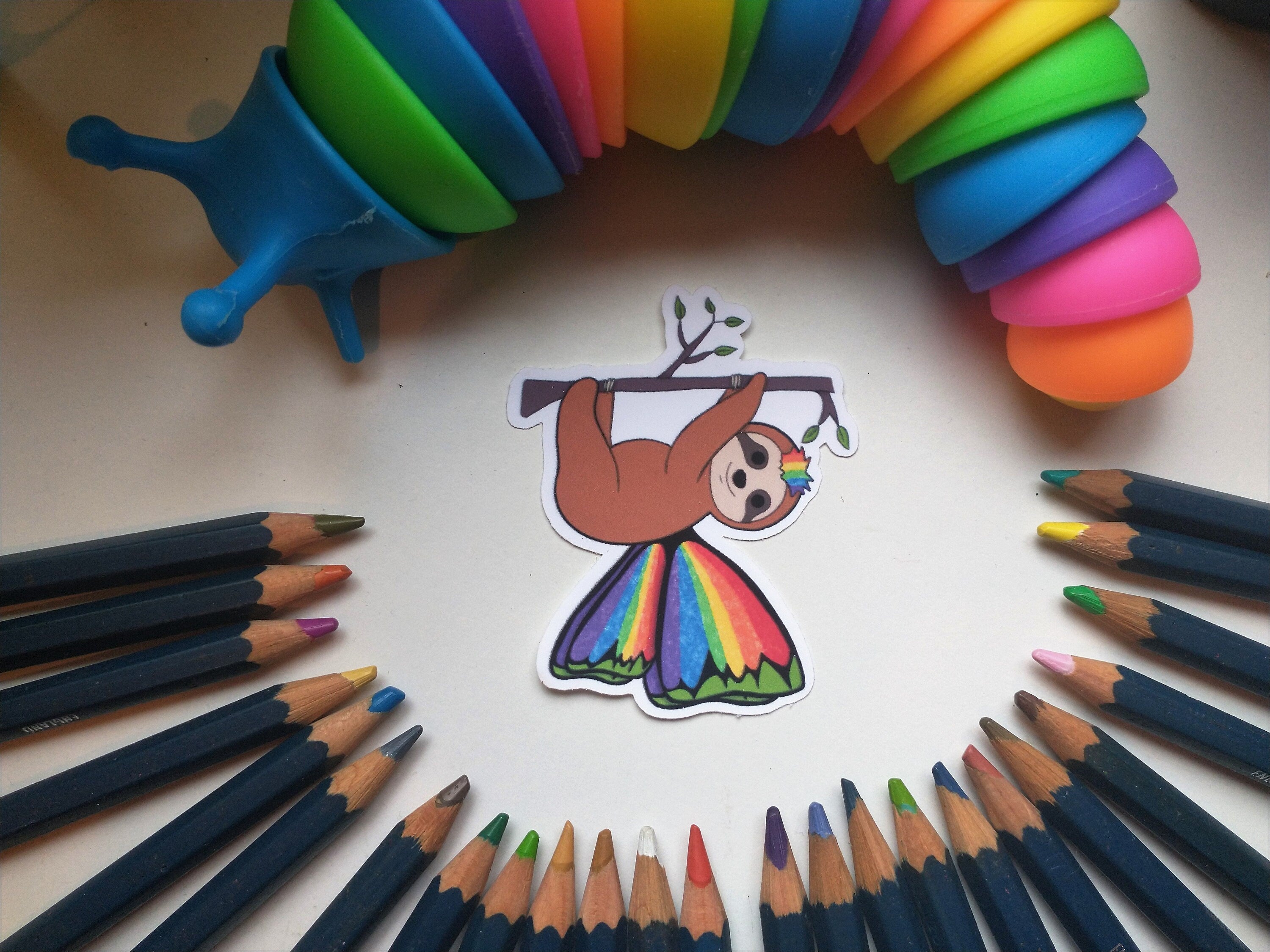 Fantasy rainbow fruit fly, dog and sloth
