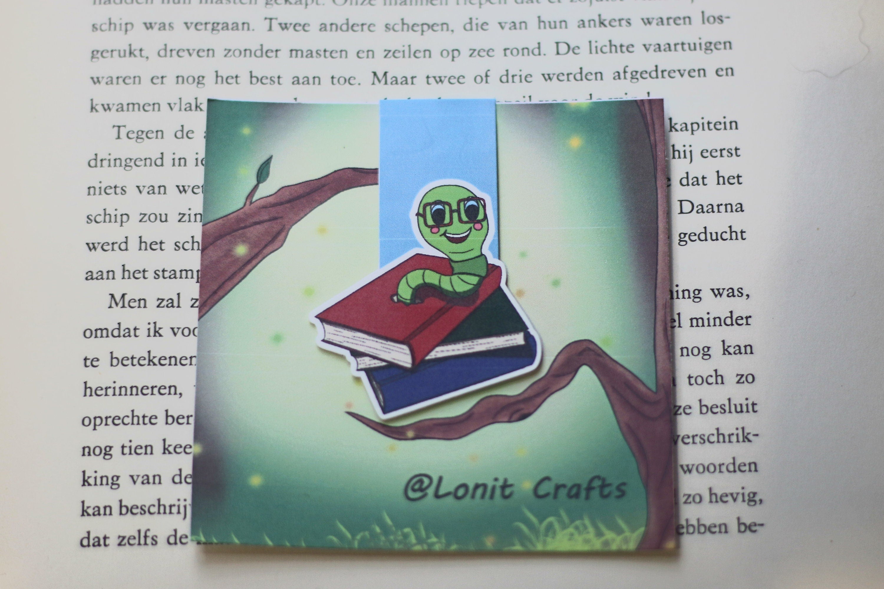 Bookworm and book owl magnetic bookmark